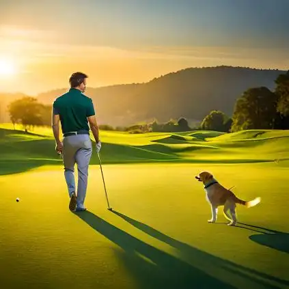 dog playing golf